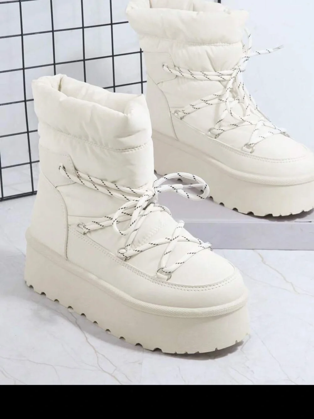 Flatform / Platform Lace-Up Women's White Boots - Picture 2 of 7